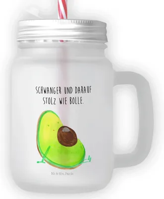Produktbild von Mr. & Mrs. Panda Cocktailglas Avocado Schwangerschaft - Transparent - Geschenk, Glas Mit Deckel Und Strohhalm, Wunder, Trinkglas, Schwanger, Becher, Liebe
