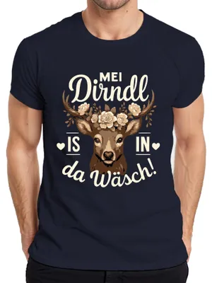 Productafbeelding van Mei Dirndl wasmachinebestendig klederdracht, hertenprint, Bayers T-shirt, marineblauw, maat M