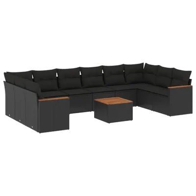 Produktbild von vidaXL 11-tlg. Garten-Sofagarnitur mit Kissen Schwarz Poly Rattan