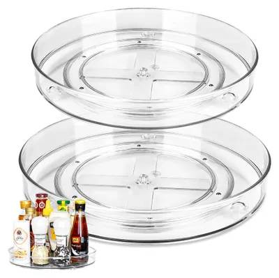 Produktbild von Drehteller für Kühlschrank, 2 Stück Lazy Susan Kühlschrank Organizer, Transparente Drehteller für Küchenschränke, 360 Grad drehbarer Gewürzhalter