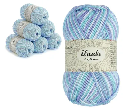 Image de Fil à tricoter et à crochet, 300g, 6 brins, bleu clair, acrylique/bambou, pour tricot et crochet