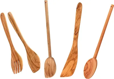 Image de Ensemble de couverts à salade, cuillères et spatule Fackelmann Édition Bois d'olivier