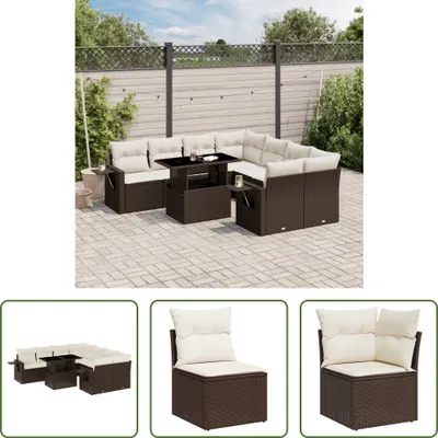 Produktbild von The Living Store 9-tlg. Garten-Sofagarnitur mit Kissen Braun Poly Rattan