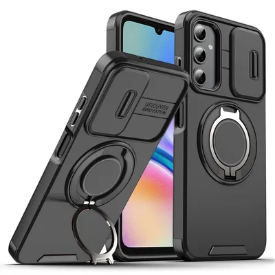 Produktbild von Handyhülle für Samsung Galaxy A05S Dual Layer Stoßfest Hülle mit Dia Kameraschutz, Magnetisch Ring Ständer Schwarz
