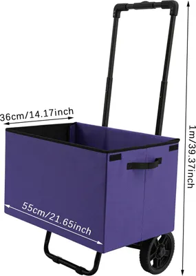 Image de Chariot de courses pliable - Poignée télescopique - Sac en tissu Oxford avec couvercle - 2 poignées de transport - Violet