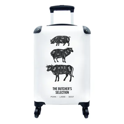 Produktbild von MuchoWow® Koffer Handgepäck Trolley Rollkoffer Kleine Reisekoffer mit 4 Rollen - Küche - Kuh - Fleisch - Cabin Size < 55x40x23 cm & 55x40x20 cm - Fotokoffer - Kabinenkoffer - Boardgepäck - Reise-Box - Reisekoffer - Reisegepäck - Koffer mit Bild - Trolley für Kinder