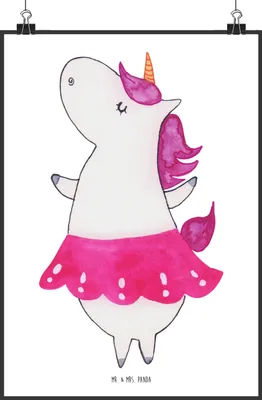 Produktbild von Mr. & Mrs. Panda Bild Einhorn Ballerina DIN A2 - Transparent - Geschenk, wanddruck, drucke, Wandbild, Party, Geburtstag, Einhörner, wanddeko, Unicorn, Posterdruck