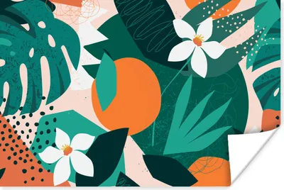 Produktbild von MuchoWow® Poster Blumen - Obst - Dschungel 180x120 cm - Fotoplakat