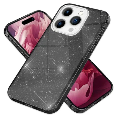 Produktbild von Glitzer Hülle für iPhone 15 Pro Max Hybrid Bling Case Silikon Handyhülle Tasche Schwarz