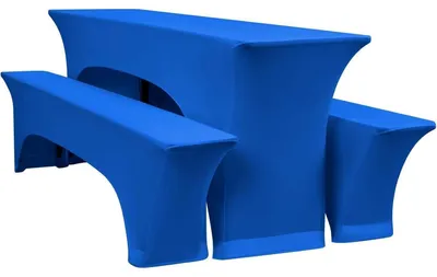 Produktbild von Biertischhussen Set 3er Blau Elastisch 220x50x70cm Elasthan für Bierzeltgarnitur