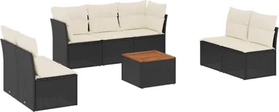 Produktbild von vidaXL 8-tlg. Garten-Sofagarnitur mit Kissen Schwarz Poly Rattan