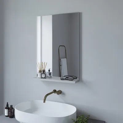 Produktbild von AQUABATOS  Badspiegel mit Ablage, Wandspiegel mit Regal Rechteckiger Spiegel Modern Badspiegel mattes Silber Aluminiumrahmen 70 x 50 cm