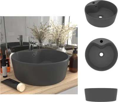 Obrázek produktu pro vidaXL umyvadlo s přepadem matné tmavě šedé 36x13 cm keramické - Koupelnová umyvadla