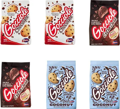 Produktbild von 6x Pavesi Barilla Kekse Gocciole Testpaket Chocolate Dark Coconut biscuits