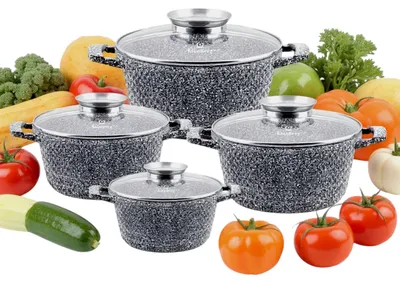 Image de Ensemble de casseroles - Ensemble de cuisson - Casseroles - Marmites - Ensemble de casseroles avec couvercles - 8 pièces - Revêtement antiadhésif en marbre