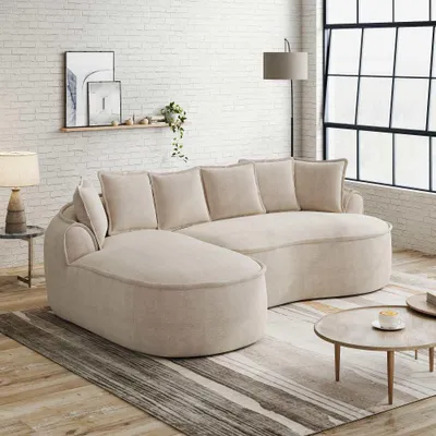 Imagen del producto de Sofá modular de esquina sin marco, diseño en forma de L, tapizado en chenilla, sofá profundo con chaise longue, acolchado suave, sofá de 3 plazas, sin necesidad de montaje, color marrón claro