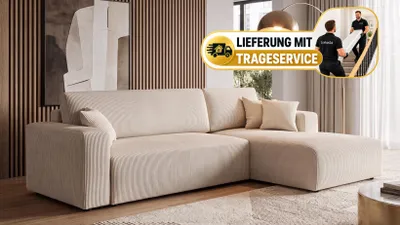 Produktbild von Ecksofa, Schlafsofa, Ecksofa mit Bettkasten 279x187cm CORD (BEIGE) - RECHTS - PULA