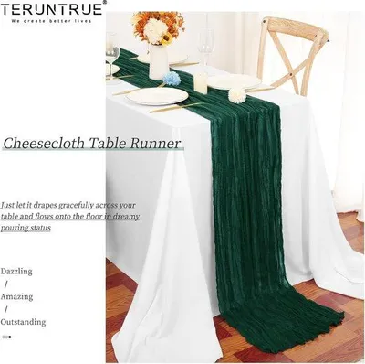 Produktbild von Dunkelgrüner Tischläufer 55x300cm rustikal grün Boho Deko