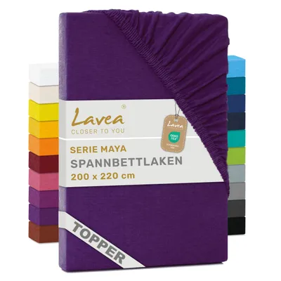Produktbild von Lavea® Topper Spannbettlaken 200x220 cm, Maya 100% Jersey Baumwolle – Weiches Spannbetttuch Topper bis 10 cm- Dunkellila