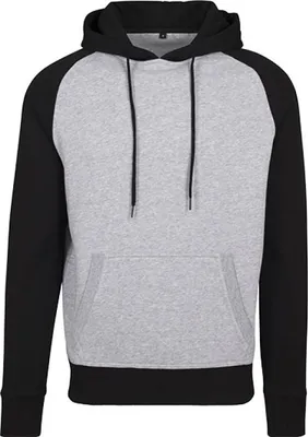 Produktbild von Build Your Brand BY077 | Herren Raglan Hoody - Farbe: Heather Grey/Black - Größe: XL