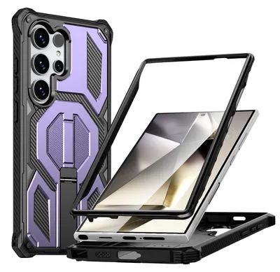 Produktbild von Magnetische Hülle für Samsung Galaxy S24 Ultra, Kompatibel mit MagSafe, Mit Metall-Ständer, Militärischer Stoßschutz Handyhülle Lila