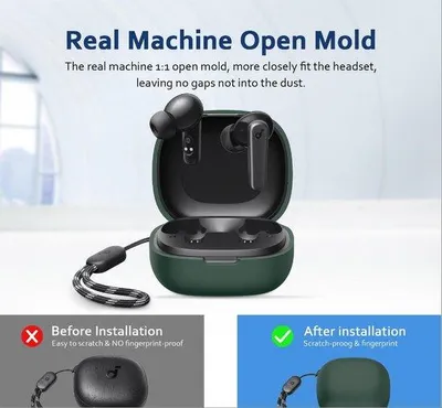 Immagine prodotto di Custodie in silicone per cuffie Soundcore R50i - Custodie sottili e morbide - Design aderente - Colore: nero - Antiurto - Protezione dallo sporco - Ideali per l'uso quotidiano
