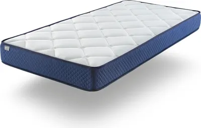 A mattress is shown from a diagonal angle on a white background.