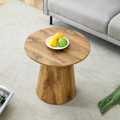 Produktbild von MODFU Runder Kaffeetisch,Sofatisch,in Naturholzoptik,Couchtisch,für den Balkon und Wohnzimmer,Holz