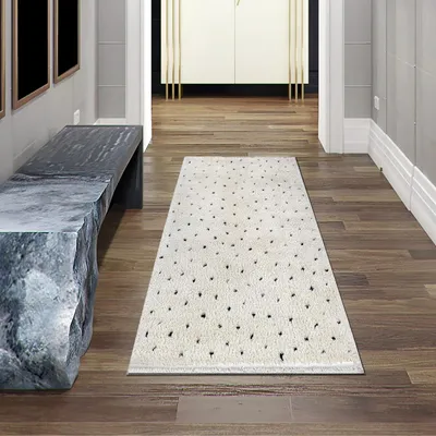 Immagine prodotto di Tappeto moderno a pelo alto con design a pois Beige morbido e moderno con pois neri Dimensioni - 80 x 150 cm