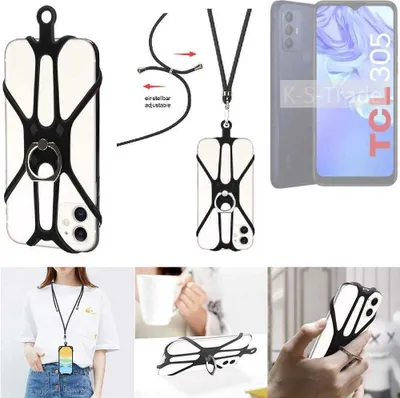 Produktbild von K-S-Trade 3in1 Handykette Handyband Handykordel Halsband Smartphone-Ring Handy-Ring kompatibel mit TCL 305 Fingerhalterung Handyring Tischständer