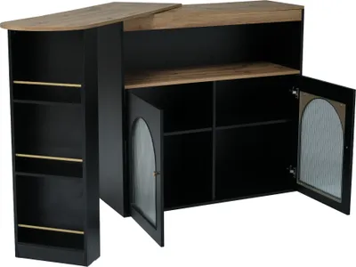 Produktbild von Flieks Esszimmertisch Bartisch 360°Drehbar, Esstisch Küchentisch Ausziehbar mit Schrank, Stehtisch Sideboard mit LED, Schwarz