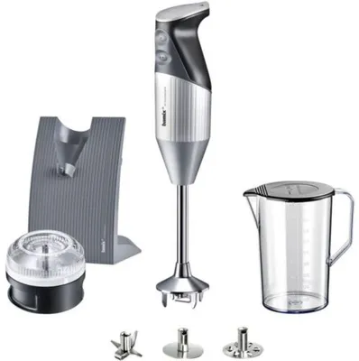 Obrázek produktu pro Mixér BAMIX Swissline 200 W, 2 rychlosti, profesionální motor, 3 čepele, nádoba 1 l, procesor, stříbrná