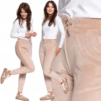 Produktbild von Samt-Jogginghose für Damen, hochgeschnitten, weich, MORAJ S BEIGE