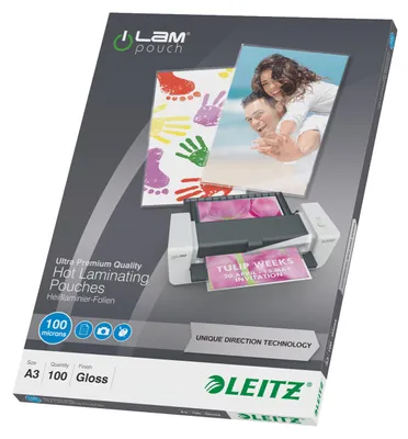 Obrázek produktu pro Leitz iLAM UDT, Lesklý, Průhledná, EVA (ethylen-vinyl-acetát), Polyethylentereftalát (PET), A3, 309 mm, 430 mm