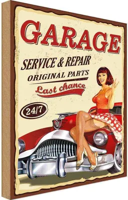 Produktbild von vianmo Holzschild 30x20 cm Pinup Garage service repair 24/7 Pin Up