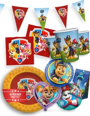 Produktbild von Paw Patrol Party Paket 51tlg mit Wimpelkette Ballons Geschenktüten Partygeschirr