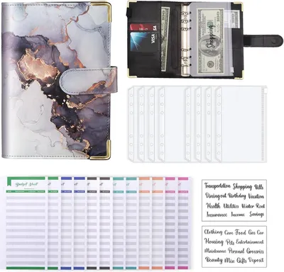 Produktbild von Budget Binder A6 Marmor Kunstleder Geld Organizer 8 Reißverschluss Umschläge