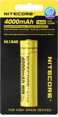 Produktbild von Nitecore 18650 Li-Ion Akku, NL1840, 4000mAh, mit Schutzschaltung
