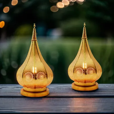 Zdjęcie produktu dla zestaw 2 orientalnych lampionów do dekoracji ogrodu Ezana złoty