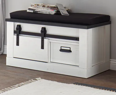 Produktbild von Garderobe Sitzbank "Stove" weiß Pinie anthrazit mit Stauraum 93 x 46