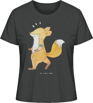 Produktbild von Mr. & Mrs. Panda Baumwoll T-Shirt Damen Fuchs Joggen Größe L - Anthrazit - Geschenk, Laufsport, Sommershirt, Oberteil, Laufen, Shirt, Dauerlauf