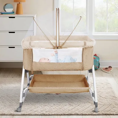 Produktbild von 4 in 1 Beistellbett Baby und Freistehendes Kinderbett,Babywiege,6-stufig Höhenverstellbares Babybett,neigbar,Kinderbett inkl. Matratze 80X40X100-116cm