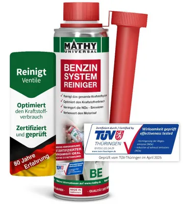 Produktbild von MATHY-BE Benzin-Systemreiniger 250 ml - Benzin Additiv für Ventile, Brennraum & Kraftstoffsystem