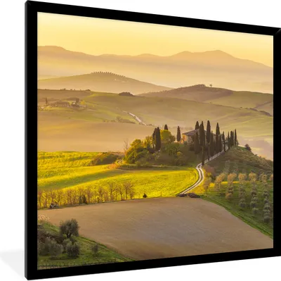Produktbild von MuchoWow® Gerahmtes Poster Toskana - Hügel - Landschaft 40x40 cm - Poster mit Schwarzem Bilderrahmen Wandposter Rahmen Foto Bilder - Mit Rahmen - Wanddekoration Schlafzimmer