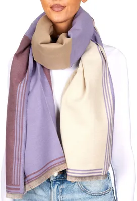 Produktbild von BRUBAKER Cashmirillo Damen Schal mit Quadratischem Muster - 70 x 200 cm - Warm & Kuschelig - Damenschal, Lila, Rosa und Grau