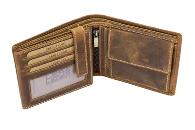 Produktbild von LEAS Portmonee Herren Geldbörse natur im Querformat mit RFID Schutz Echt-Leder - Vintage-Collection 12,5x9,5x3cm (BxHxT) (dark cognac)