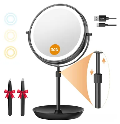 Produktbild von Auxmir 30X/1X Kosmetikspiegel mit Beleuchtung, 9 Zoll LED Schminkspiegel – Schwarz