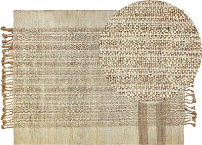 Produktbild von BELIANI Teppich Beige Jute 140 x 200 cm Rechteckig Natürlich Handgewebt Geometrisches Muster Kurzflor Fransen Boho Wohnzimmer Schlafzimmer Esszimmer