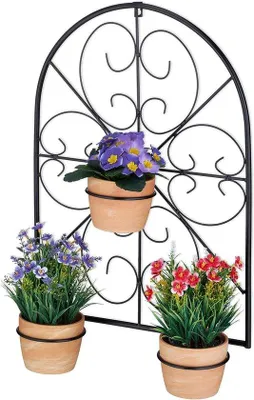 Image de Suspension murale en métal noir pour 3 plantes, Ø 115 cm
