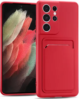 Zdjęcie produktu dla Etui na telefon komórkowy Samsung Galaxy S21 Ultra silikonowe etui ochronne z kieszenią na kartę Slim Wallet Case, czerwone